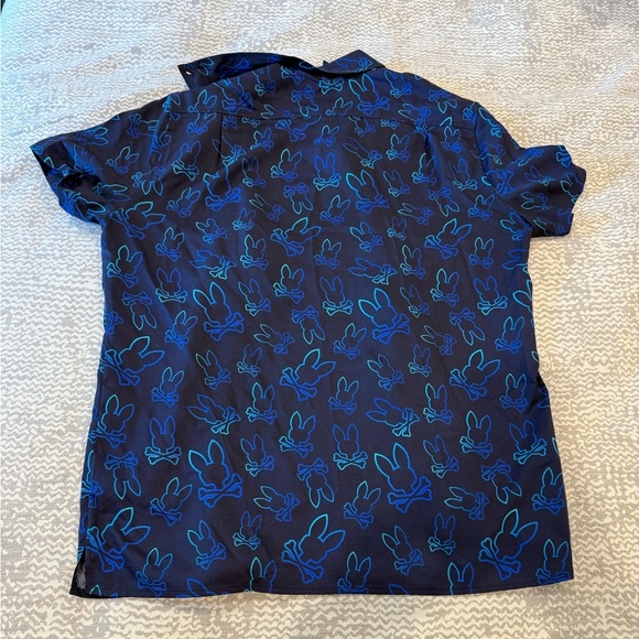 Psycho Bunny Navy and Teal Bunny Print Shirt - Picture 3 of 3